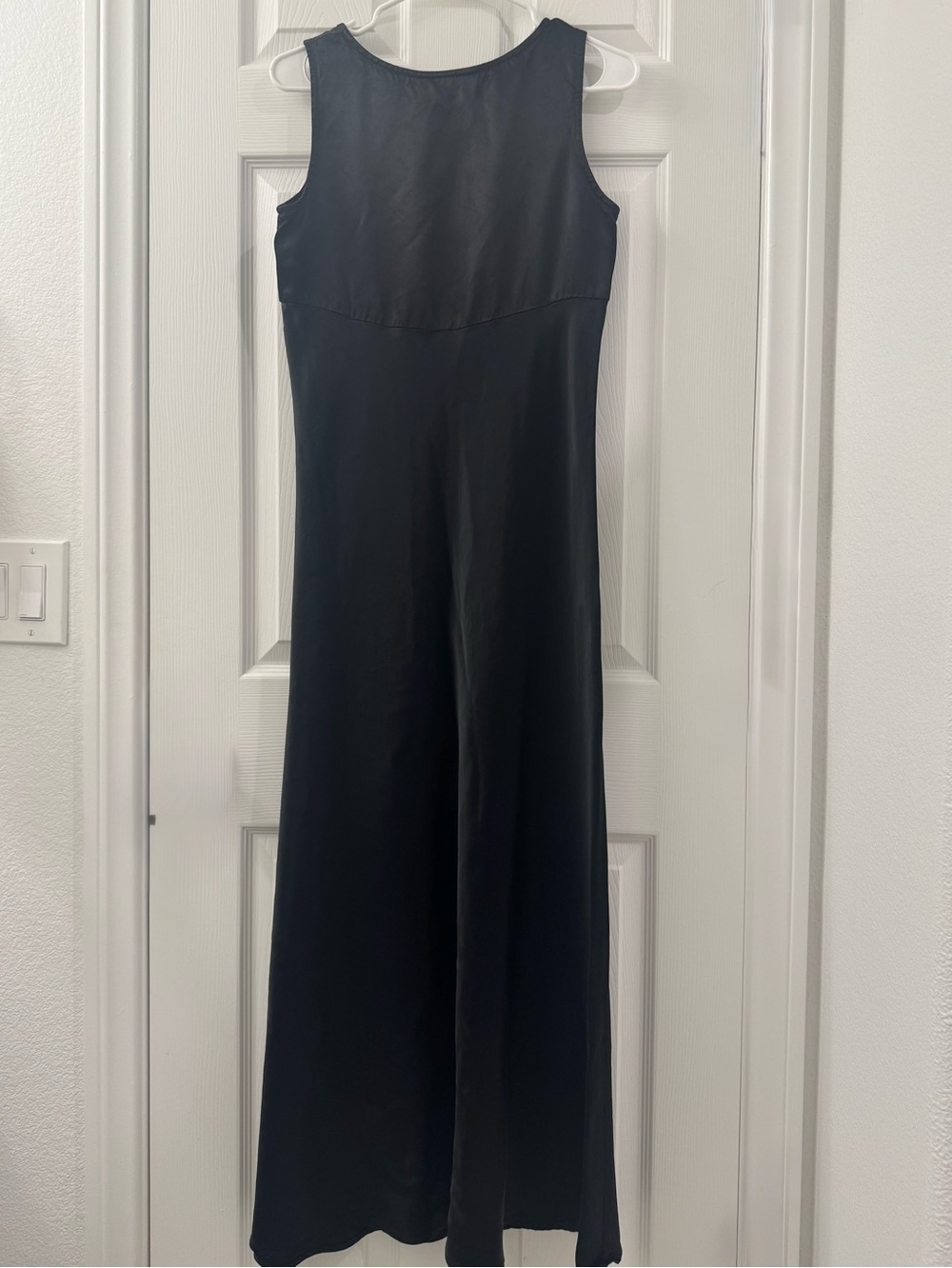 VTG 90s All That Jazz Black Liquid Satin Embroidered Bodice Maxi Dress S 11/12
